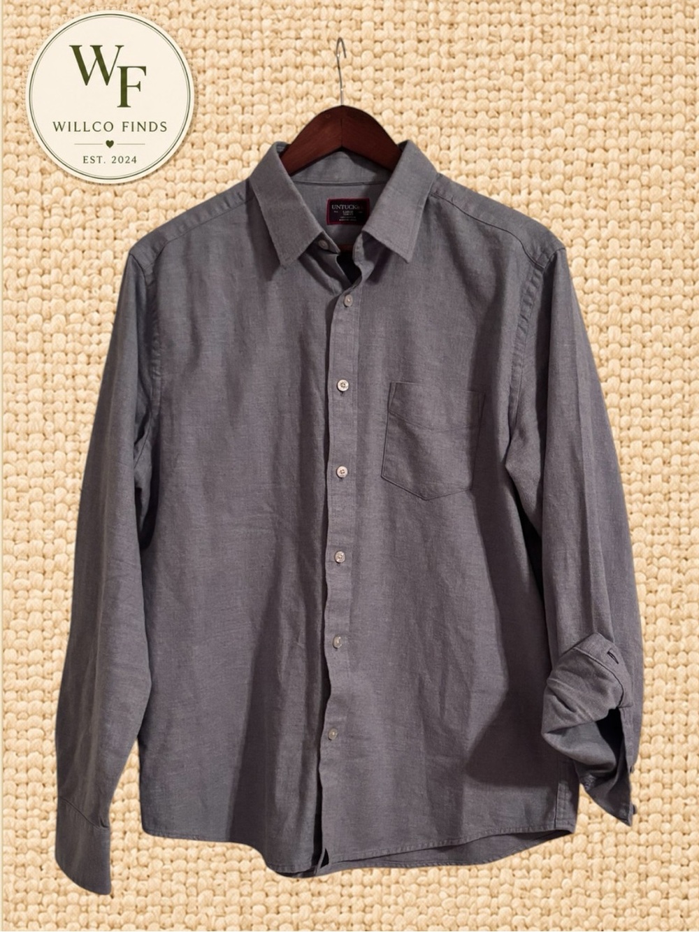 UNTUCKit Men’s Large Gray Button Down Shirt Long Sleeve 100% Cotton Untucked Fit